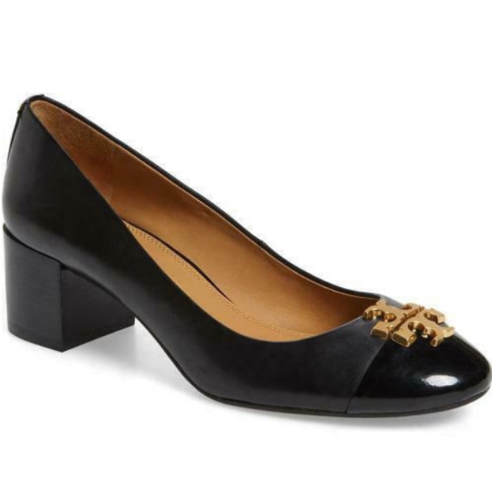 TORY BURCH BLACK EVERLY CAP TOE PUMPS